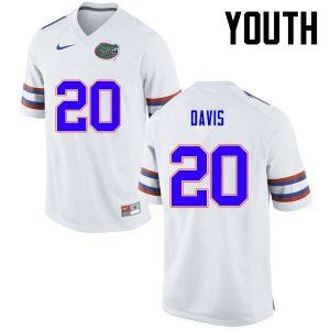 Youth Florida Gators #20 Malik Davis NCAA Nike White Authentic Stitched College Football Jersey AJM1762WJ